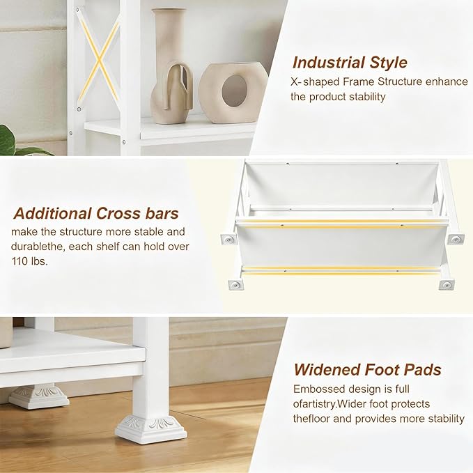 HOMBAZAAR 3-Tier Small Bookshelf, 35.4 Inch Short Book Shelf with Sturdy Metal Frame & Wood Shelves, Rustic Brown and White Industrial Bookcase for Living Room, Bedroom, Office