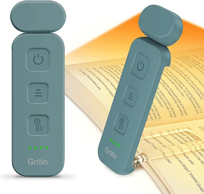 Gritin Reading Light, Rechargeable Book Light for Reading in Bed - Eye Caring 3 Color Temperatures,5-Level Dimmable Brightness,Long Lasting,Compact Size Clip on Book Reading Light-Pacific Blue