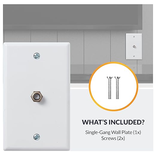 Newhouse Hardware 2.75 x 2.75 x 4.5 in. 1-Port TV Cable Wall Plate with F-Connector for Coaxial Cable, 5-Pack TVP-WH-01, Outlet Cover Wall Plate with Coax Cable Connector, Jack Plate for DIY or Refits