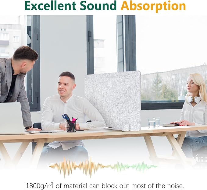 DOLLAR BOSS 4PCS Acoustic Desk Dividers 24" x 20", Soundproof Freestanding Privacy Panels for Table, Noise Reducing Desktop Partition for Office, Home, Classroom with 20 Pushpins, Light Grey