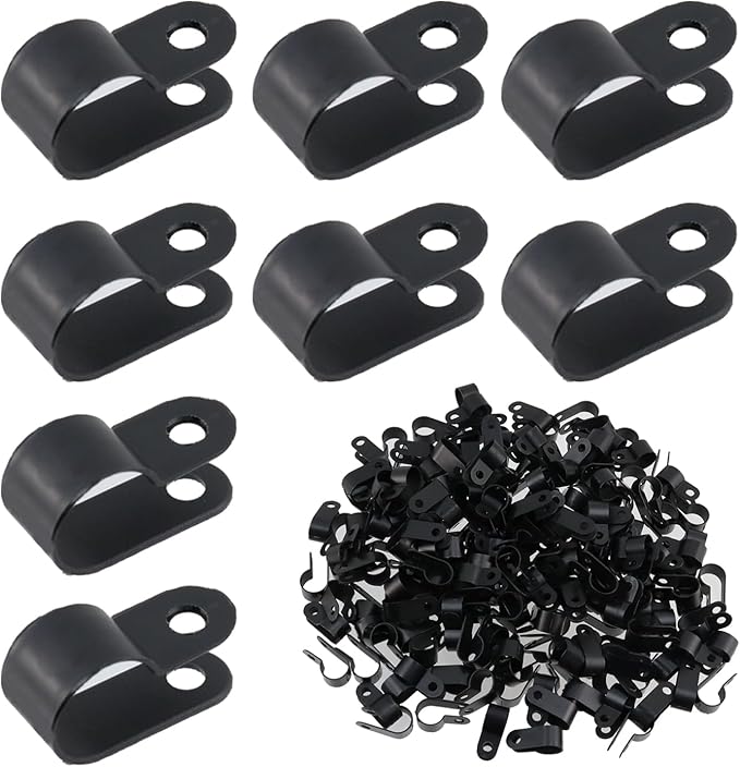 Antrader R-Type Cable Clamp White Nylon Cable Organizer Clips for 1/2 Inch Diameter Wire Rope Management Pack of 200, with 200pcs Screws