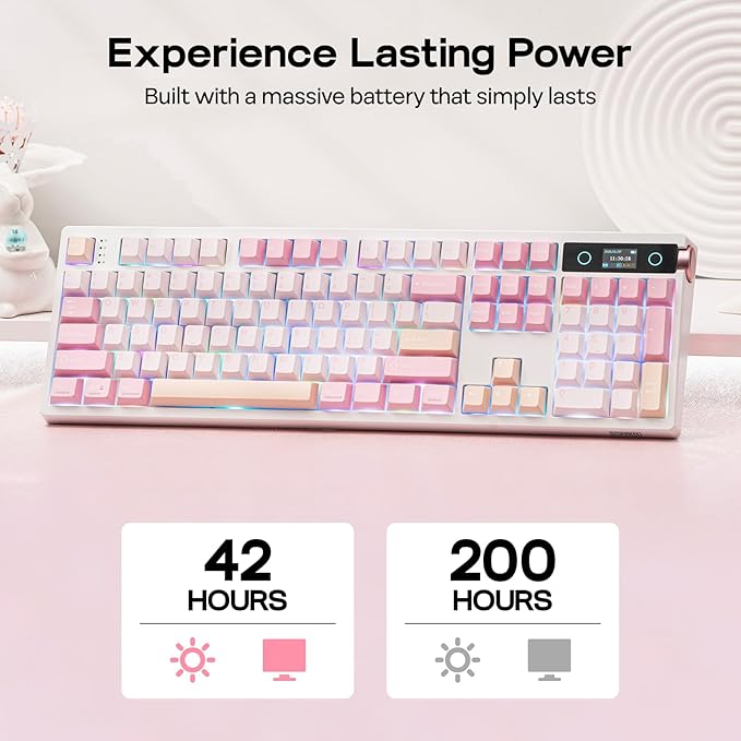EPOMAKER TH108 PRO Full Size Mechanical Keyboard with Screen & Knob, Wireless Gaming Keyboard with 10000mAh, Creamy Gasket, Hot Swap, Custom Driver, RGB Backlight, NKRO (Pink, Sea Salt Silent)