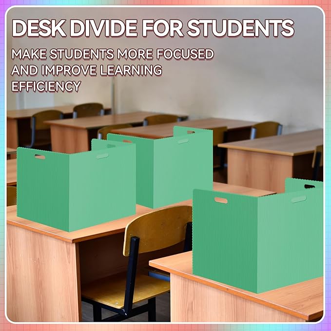24 Pcs Desk Dividers for Students Plastic Durable and Waterproof Privacy Folders Shields Test Dividers with Classroom Privacy Boards for School Study Teacher Supplies (Green)
