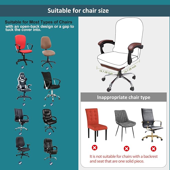 NeColorLife Large Office Chair Seat Cover Fits 19.7–26"–Stretchable Slipcover for Executive & Gaming Chairs,Washable & Removable,Fits Oversized Cushions,Black (Seat Only, 1PC)