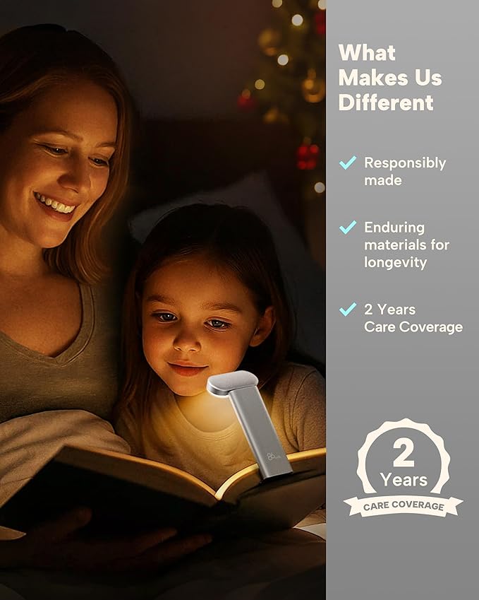 86lux Book Light, Reading Light for Book in Bed, USB Rechargeable LED Night Light with 3 Colors & Stepless Dimming, Aluminum Alloy Bookmark Light for Book Lovers, Silver White