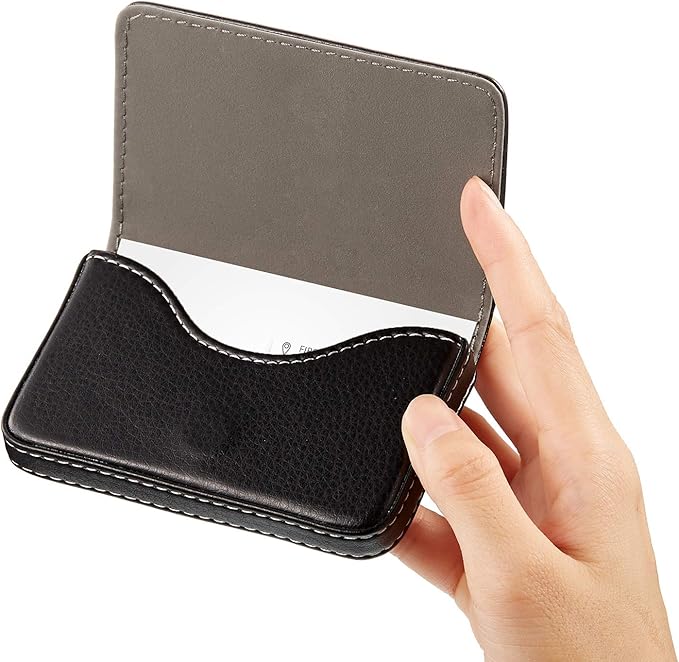 Outus 2 Pcs Business Card Holder, PU Leather Business Card Case Pocket Wallet with Magnetic Shut for Valentines Gift Adult(Black and Coffee)