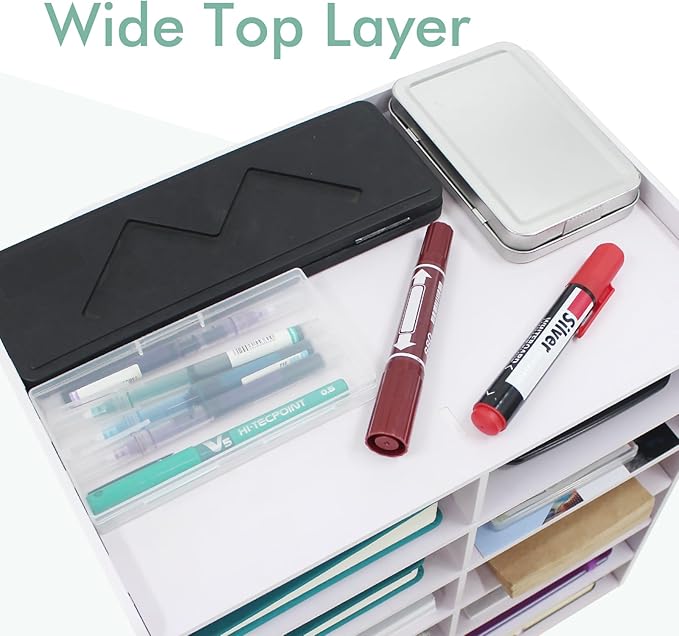 SONGWAY Desktop Mail Sorter Organizer - Small File Organizer for Desk, Desk Bills Storage, 12 Slots Ink Pad and Stamp Pad Storage Rack