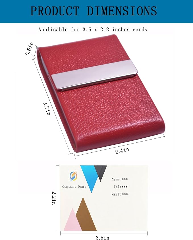 Business Card Holder with Ultra Slim Design,Business Card Case with Premium PU Leather, Suit Pocket Metal Card Holder for Women/Men,Professional Name Card Holder with Magnetic Shut(Red)