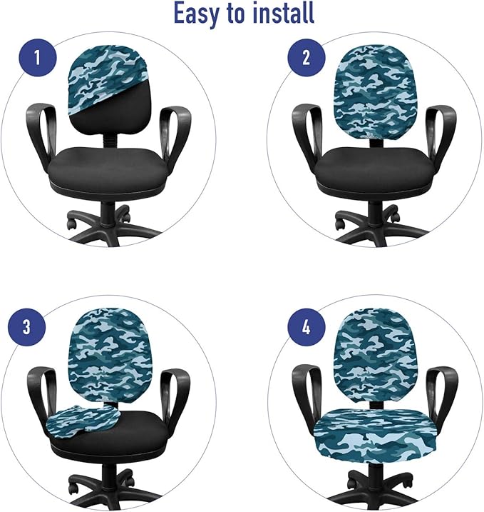 Ambesonne Camo Office Chair Slipcover, Camouflage Theme in Oceanic Colors Sea Water Inspired Illustration, Protective Stretch Decorative Fabric Cover, Standard Size, Slate Blue