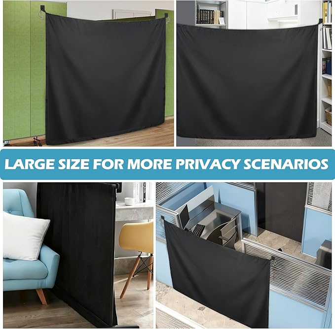 78 X 53 Inch Cubicle Curtain for Office, Blackout Privacy Curtains for Room Divider with Self Adhesive Hook Privacy Door Partition, Black