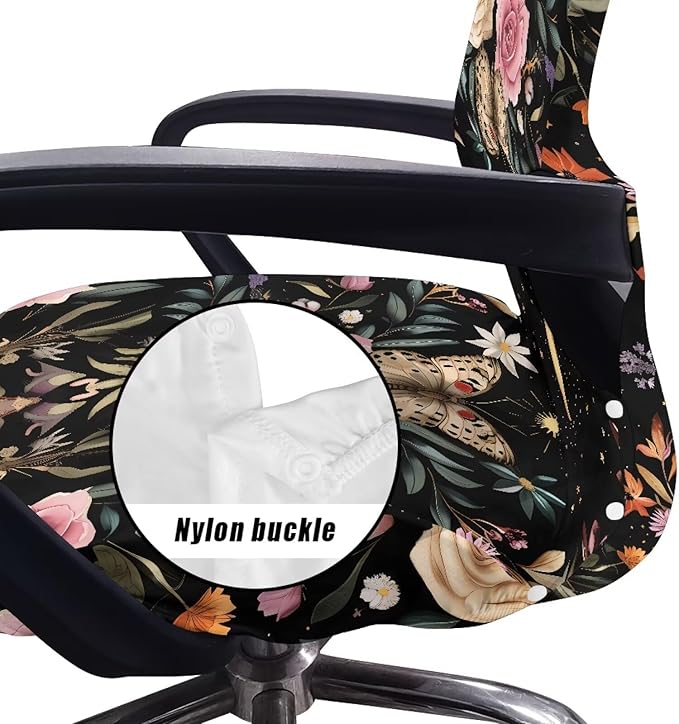 Talayituse Butterfly Moon Rose Flower Print Office Chair Covers, Stretch Computer Chair Cover, Universal Boss Chair Covers Modern Simplism Style High Back Chair Slipcover, Large