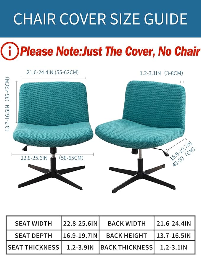 LavishCover Armless Chair Cover Office Desk Chair Cover, Waterproof and Elastic Criss Cross Chair Cover, Exquisite Vanity Chair Cover, Mid Back Wide Seat Accent Chair Covers(Peacock-Blue,T-Type)