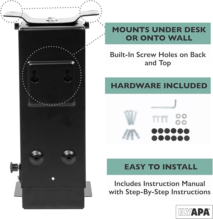 Ilyapa Under Desk Computer Mount with 360 Degree Swivel - CPU Holder for PC Desktop Tower