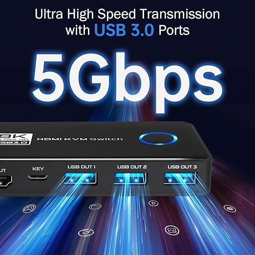USB 3.0 KVM Switch 1 Monitor 2 Computers - 4K@120Hz 8K@60Hz HDMI 2.1 KVM Switches with 3 Ports for Sharing Monitor Keyboard Mouse Hard Drives and Printer Includes 2 HDMI & USB Cables and Controller