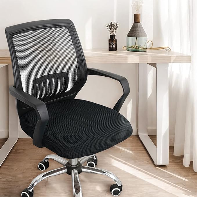 Yikko Office Chair Covers, Elastic Stretch Computer Chair Seat Slipcovers Super Fit Anti-dust Desk Seat Cover Spandex Removable Washable Kitchen Chair Protective Cover (Black)