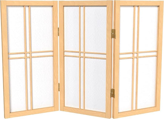 2 ft. Short Desktop Double Cross Shoji Screen - Natural - 3 Panels