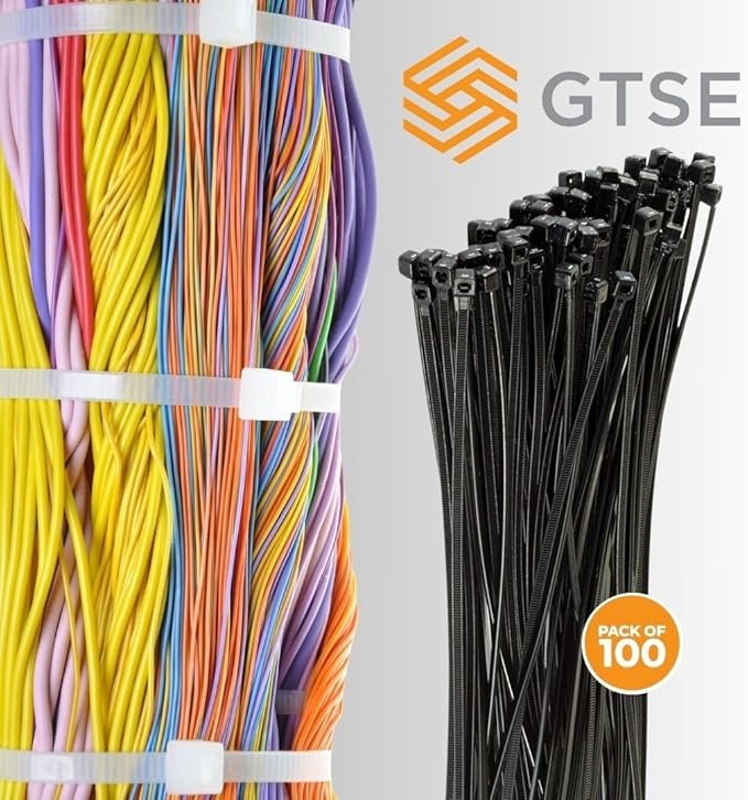 GTSE 4 Inch Black Zip Ties, 100 Pack, 18lb Strength, UV Resistant Small Nylon Cable Ties, Self-Locking 4" Tie Wraps