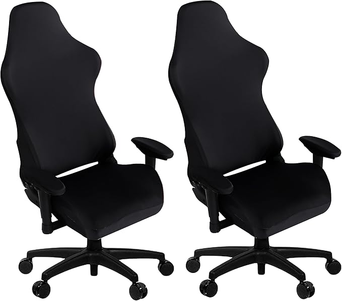 SARAFLORA 2 Pack Gaming Chair Cover, Stretchable Computer Chairs Cover Removable Office Chair Cover for Armchair, Swivel Chair, Computer Boss Chairs, Spandex Chair Slipcovers, Black