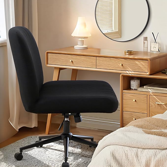 Black Criss Cross Chair Cover Waterproof Jacquard Wide Armless Vanity Chair Slipcover 1 Piece Washable
