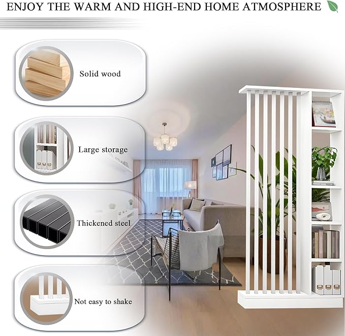 Room Divider with Shelves, Entrance Hall Partition Screen Column Floor to Ceiling - Freestanding Room Divider with Storage Shelf, Freestanding Decor for Bedroom (A White + White, 39.4in / 100cm)