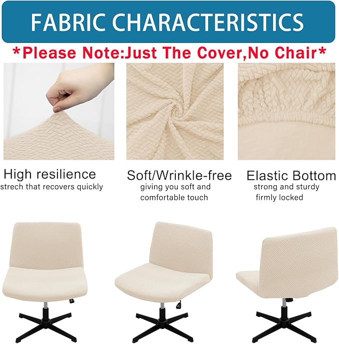 Vanity Chair Cover Criss Cross Chair Cover Elastic Armless Chair Slipcover Armless Chair Covers Office Chair Covers (Cream,Just The Cover,No Chair)