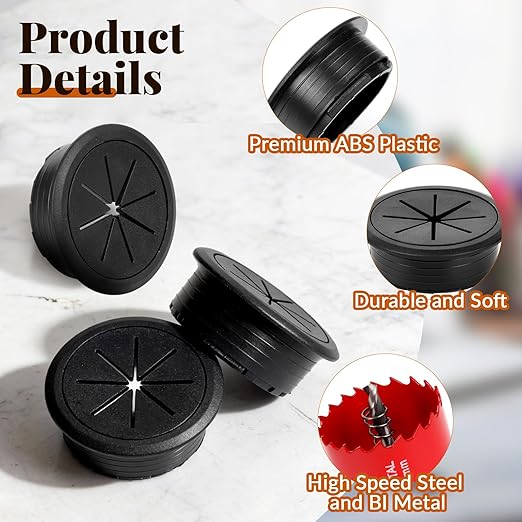 8 Pcs Black Desk Grommet, 2 Inch Desk Hole Cover for Cables, Grommet Cover with Hole Saw for Table Cables Wire Home Office