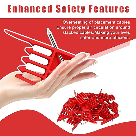 Multi CableStaples Compatible with Romex Clips, Cable Clip Stackers 100 Pack Red with Steel Nails, Electrical Wire stackers, Insulated Cord Staples Multi Cable Wire Clips for Suitable Most Cables