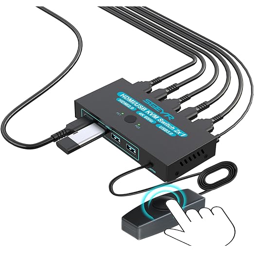 SGEYR USB 3.0 HDMI KVM Switch 1 Monitors 2 Computers,KVM Switch 2 Port HDMI 4K@60HzKVM Switches for 2 Computers Sharing Monitor Keyboard Mouse Hard Drives Printer, 2USB Cable and Controller