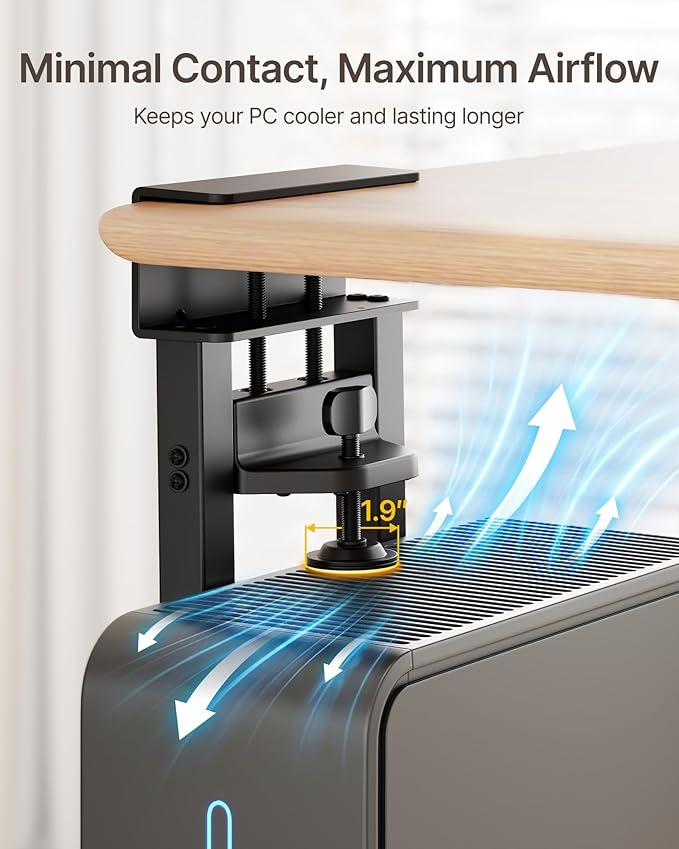 monTEK 66 LBS Heavy-Duty Ventilated Under Desk PC Mount, Adjustable No-Drill PC Mount with Protective Pads,16.1"-25.6" H, Ideal for Office Home Classroom, Black