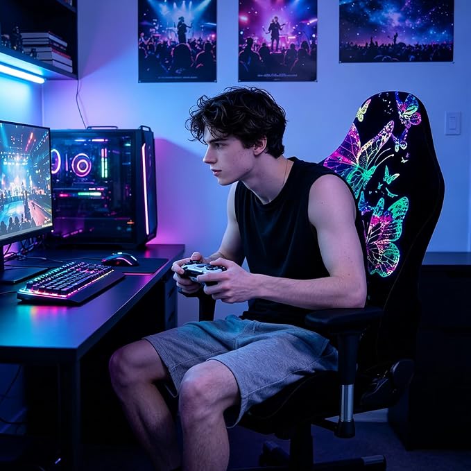 Gaming Chair Covers Slipcovers, 3D Printing Stretchable Elastic Computer Reclining Gaming Chair Seat Cover with Armrest Cover (No Chairs)(J)