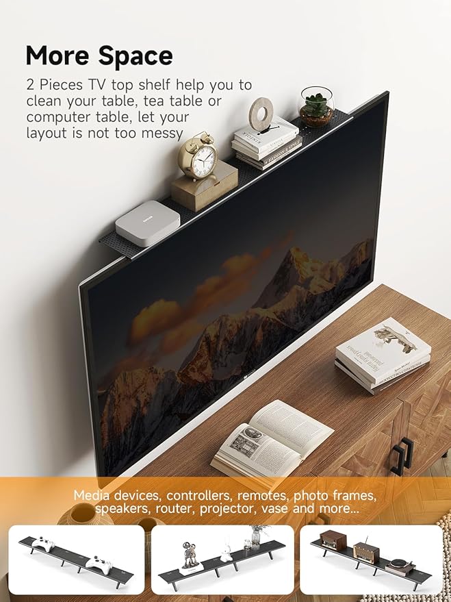 Bracwiser No Drill TV Top Shelf 16.7 inch Wide Monitor Top Mounting Bracket Platform Holds Speaker, AV Receiver, Media Box, Game Console and More, 2 Packs (CS106XM-2)