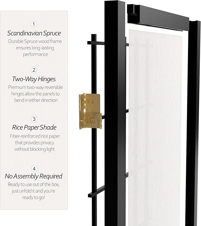 2 ft. Short Desktop Window Pane Shoji Screen - Black - 3 Panels