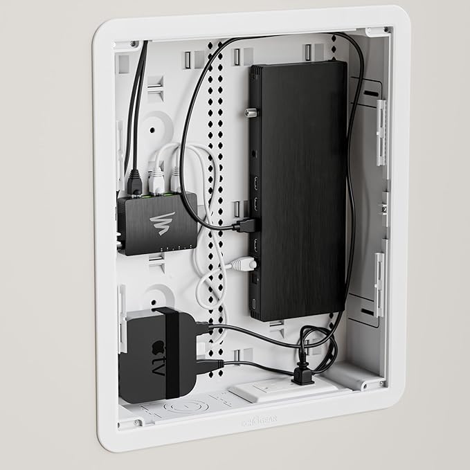 Legrand - OnQ Cable Management, In-Wall Media Box, Dual Purpose Structured Wiring Enclosure with Mounting Bracket, Home Networking Panel, 17 inch, White, ENP1705NAV1