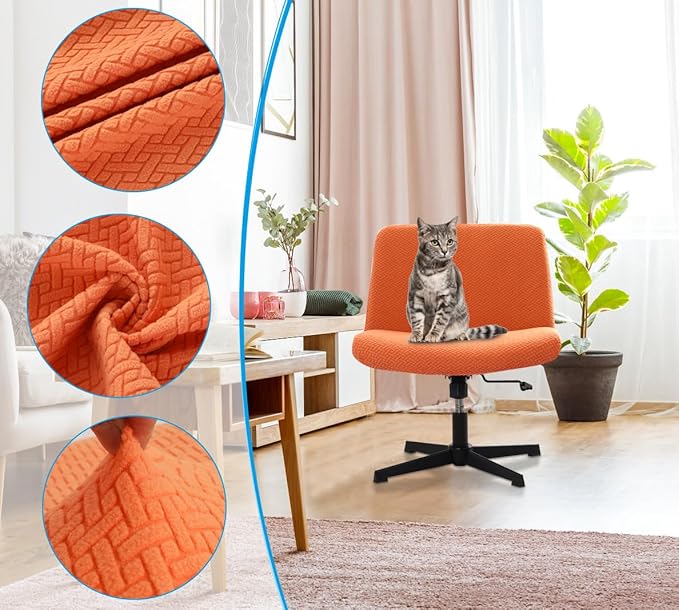 Fuloon Criss Cross Chair Cover, Waterproof, Stretchable, Solid Jacquard, Suited for Armless/Office/Desk/Mid Back Wide Seat/Computer/Task/Vanity/Accent Chair (T -Shaped Jacquard, Orange)