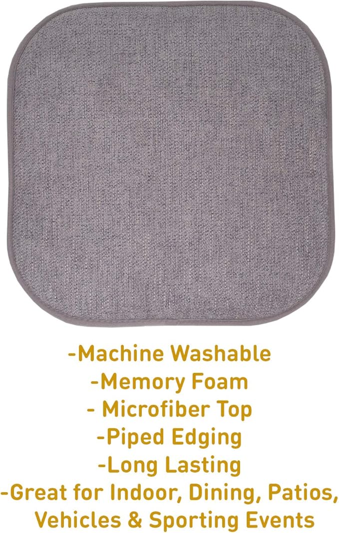 Sweet Home Collection Chair Cushion Memory Foam Pads Honeycomb Pattern Slip Non Skid Rubber Back Rounded Square 16" x 16" Seat Cover, 6 Pack, Alexis Gray/Silver