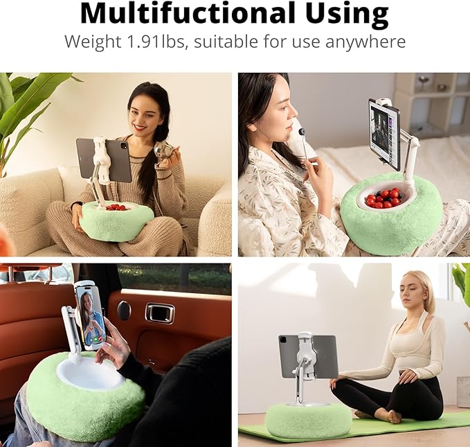 SupeDesk Kindle/Tablet Pillow Stand for Reading, Adjustable Tablet Stand Phone Holder for Bed with Detachable Sanck Bowl, Fits 4.7"-13" Kindle/Phones/Tablets/, Watch Videos, Stream Media, Green