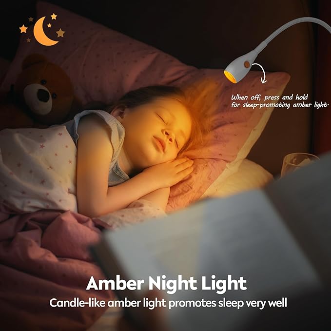 acegoo Minimalist Reading Light for Bed Headboard Dimmable White Book Light Clip on Lamp with USB-C Adapter, Flexible Neck & Handy Lamp Head Switch, CRI 90+