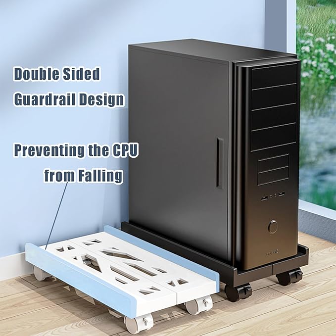 BYMECOST Adjustable Computer Tower Stand, PC Stand Mobile CPU Stand with 4 Rolling Caster Wheels Fits Most PC Under Desk, Ventilated Under Desk PC Tower Holder for Office,Gamers