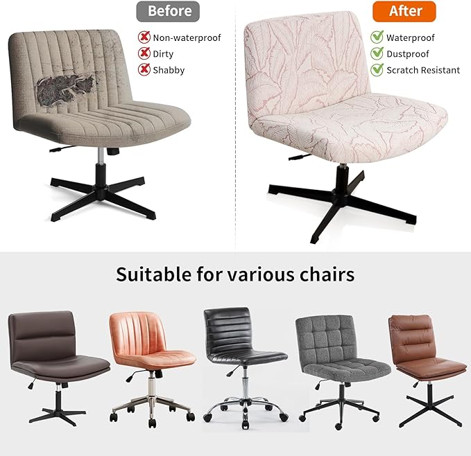 Fuloon Criss Cross Chair Cover, Stretchable, Solid Jacquard, Armless Chair Slipcovers for Office/Desk/Mid Back Wide Seat/Computer/Task/Vanity Chair (Reed -Shaped Jacquard, Pink)