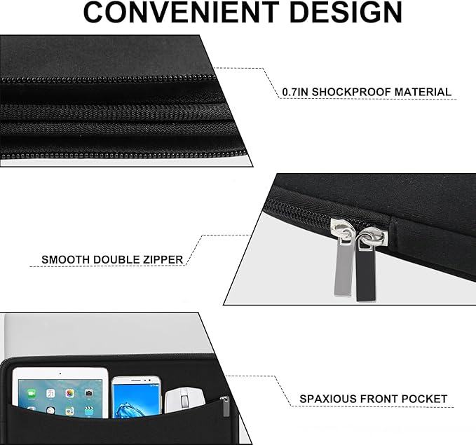 Laptop Sleeve Case 14 inch, Shockproof Protective Laptop Cover Briefcase Carrying Computer Bag with Accessory Pocket Portable Computer Sleeve for 14" MacBook, HP, Dell, Lenovo, Acer, Black
