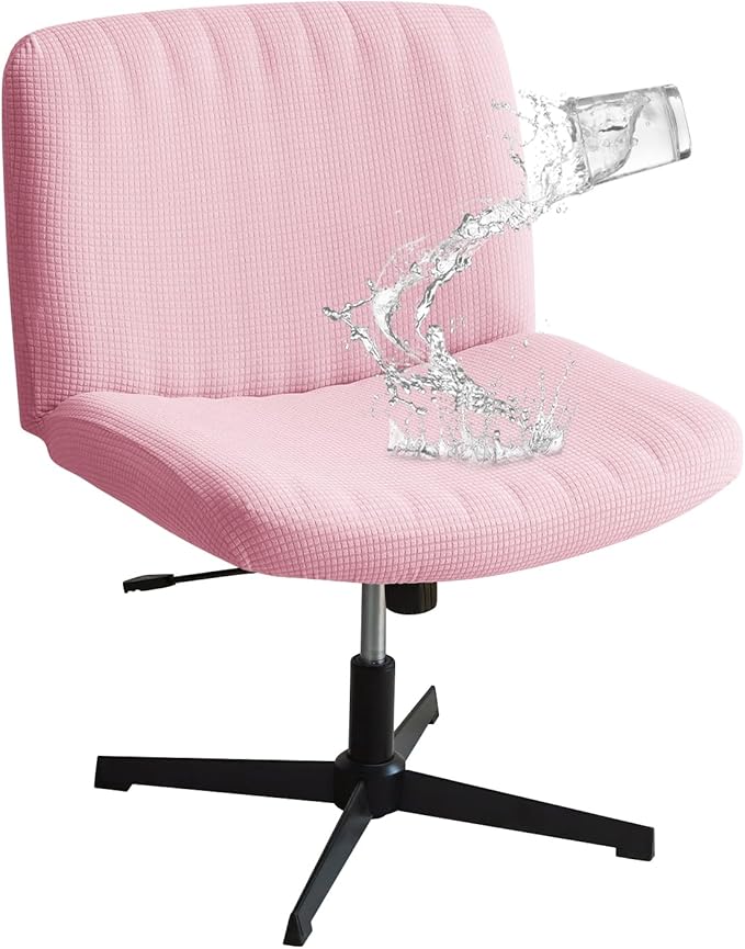Criss Cross Chair Cover Pink Armless Wide Back Chair Cover Water Resistant Stretchable Slipcover for Mid Back Wide Seat Desk and Vanity Chairs Washable