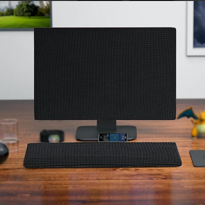 Monitor Dust Cover Keyboard Covers Case Anti-Static Dustproof Protective Cover for LCD/LED/HD Panel Case Computer Sleeve Compatible with PC, Desktop (Black, 27-30inch)