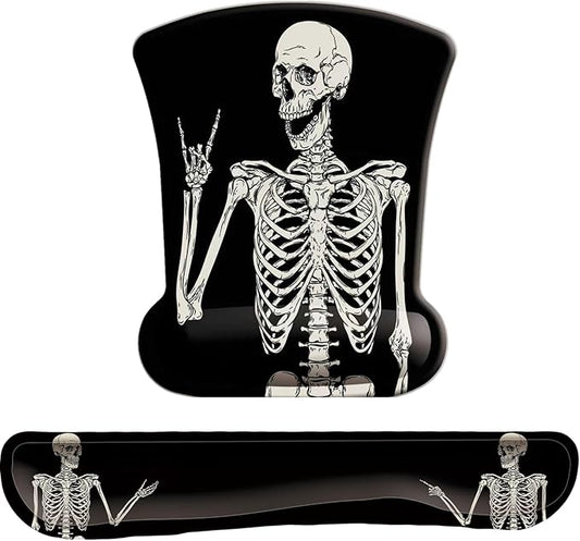 Keyboard Wrist Rest Pad Mouse Pad with Wrist Support Set of 3, Gaming Mousepad with Non-Slip Rubber Base, Ergonomic Memory Foam Mouse Cushion Support for Home Office Laptop Computer, Human Skeleton