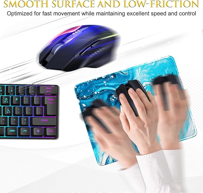 JIKIOU Mouse Pad with Non-Slip Rubber Base, Premium-Textured & Washable Computer Mousepad with Stitched Edges, Mouse Pads for Computers, Laptop, Gaming, Office & Home, 10.2 x 8.3 in Blue Waves