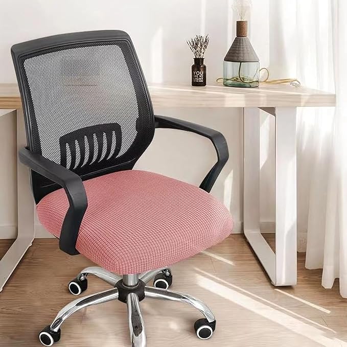 Sunnyway Stretchable Office Chair Seat Cover, Elastic Chair Slipcover with Tie Straps, Dining Chair Slipcover Machine Washable, Fits Seat Size 17.7"-21.7" (Pink)