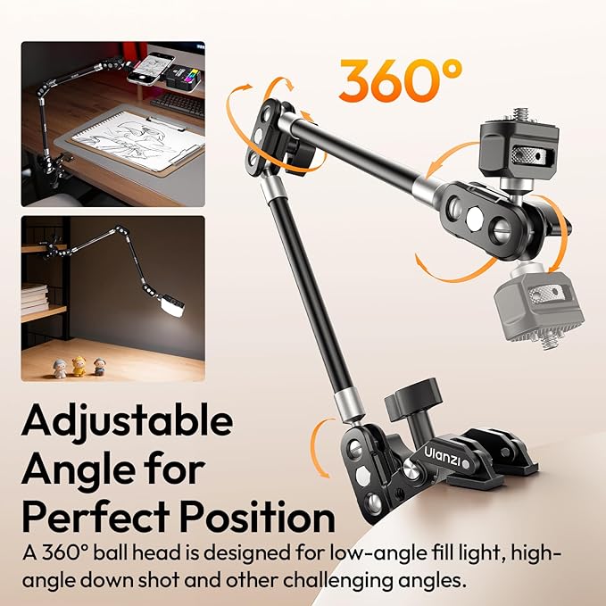 ULANZI CO78 22" Magic Arm with Super Clamp Desk C Clamp, 1kg Load Articulating Arm, Overhead Phone Mount Holder for Compact Camera, Action Camera, Small Video Light, Cell Phone,Monitors