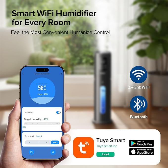 Humidifiers for Bedroom Large Room with Smart App & Remote Control, 7L/1.85Gal Large Humidifier, 4 Mist Levels Room Humidifiers for Home Crow