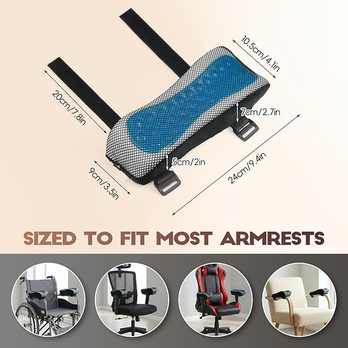 Office Chair Arm Pads, Ergonomic Memory Foam Wheelchair Cover, Arm Rest Pillow for Desk, Computer, Gaming and Elbows (Cooling Arm Rest Pillow)
