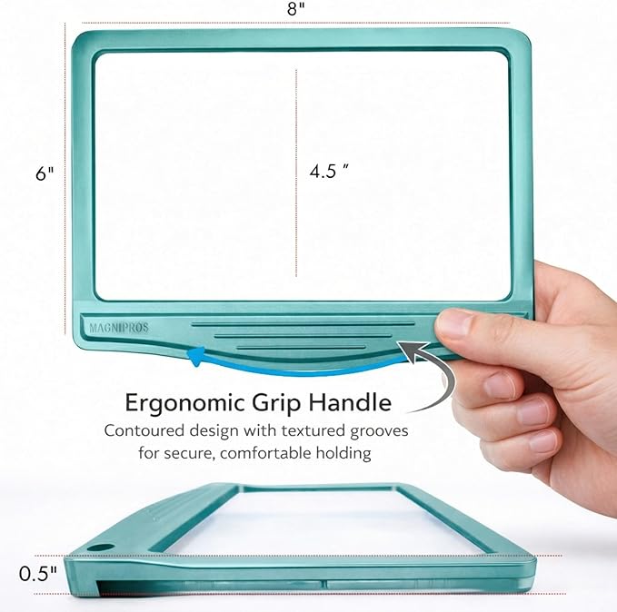MAGNIPROS 5X Rechargeable LED Page Magnifier, Large Anti-Glare Lens, Ultra Bright 3 Color Light Modes- Reduces Eye Strain for Small Print, Low Vision & Seniors