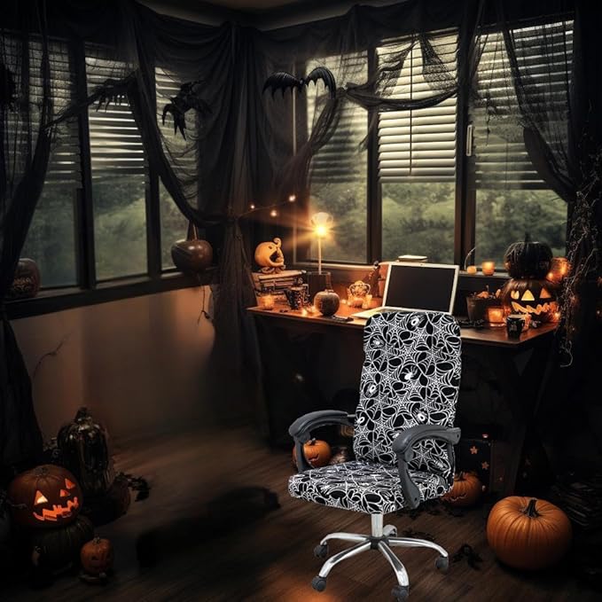 Halloween Office Chair Covers Gothic Spider Web Spooky Spider on Black Horror Theme Print Stretchable Slipcover for Modern Simplism Style High Back Boss Chair (No Chair)(Halloween02, M)…